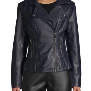 Navy Blue Leather Motorcycle Jacket